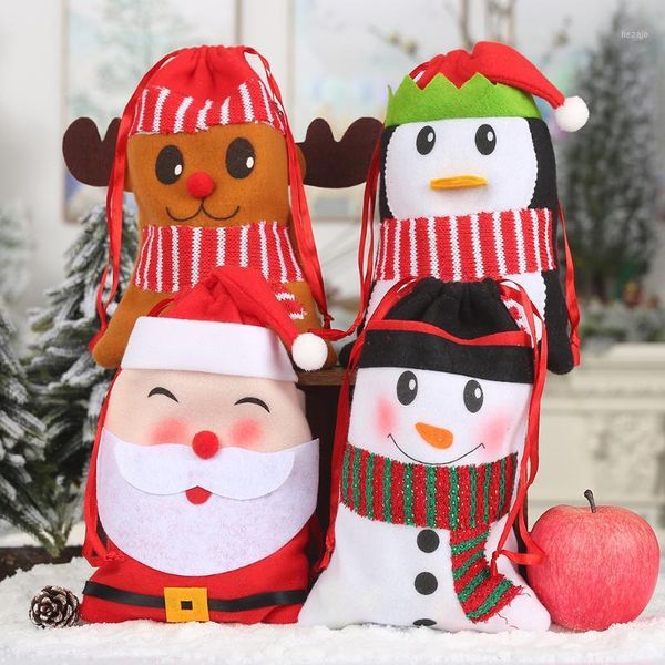 

christmas decorations non-woven drawstring tote bag children gift candy santa snowman elk christmas1