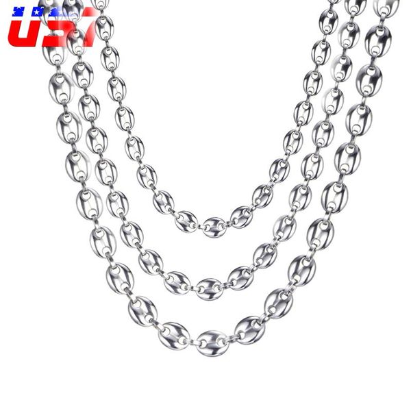 

us7 coffee beans link chain 7mm 9mm 11mm necklace for men stainless steel rope link chain necklaces fashion hip hop men jewelry, Silver