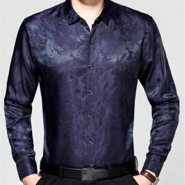 

new arrival mens leisure long sleeves spring silk thin shirts for male business gentlmen classic floral printing homme 1, White;black