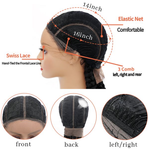 

costume accessories new braided lace front wig synthetic wigs for blonde women 36 inch 4 long box braid wig with baby hair 360, Silver
