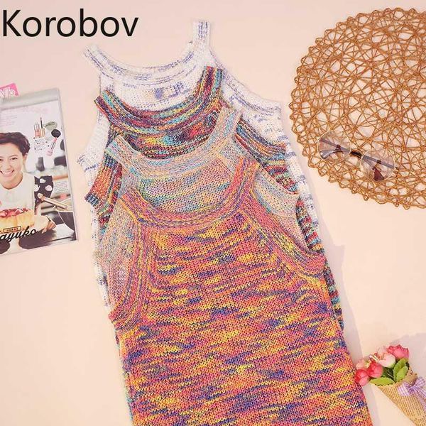 

women's tanks & camis korobov retro color striped patchwork halter knit sleeveless off shoulder bottom tank summer 2021 1, White