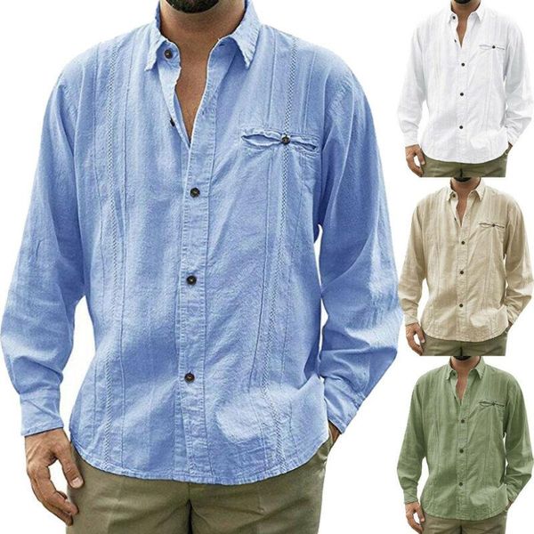 

men's casual shirts men blouses linen with pocket loose long sleeve tee for women 2021 spring autumn handsome shirt, White;black