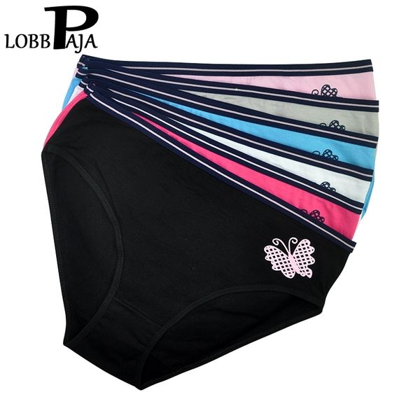 

lobbpaja lot 6 pcs underwear women panties cotton mid rise butterfly soft briefs ladies knickers plus size for women 362 y200425, Black;pink