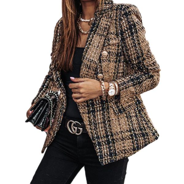 

fashion autumn women plaid blazers and jackets work office lady suit slim double breasted casual female blazer coat talever, White;black