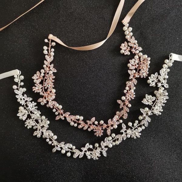 

slbridal handmade rose gold crystal rhinestone pearls wedding hair accessories hair vine hairband bridal headband women jewelry, Golden;silver