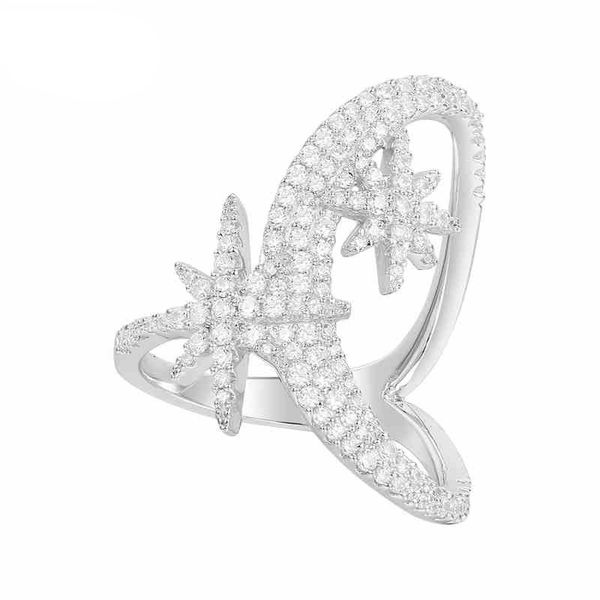 

cluster rings sljely luxury 925 sterling silver moon and double meteor ring full zircon stones fine women party jewelry, Golden;silver