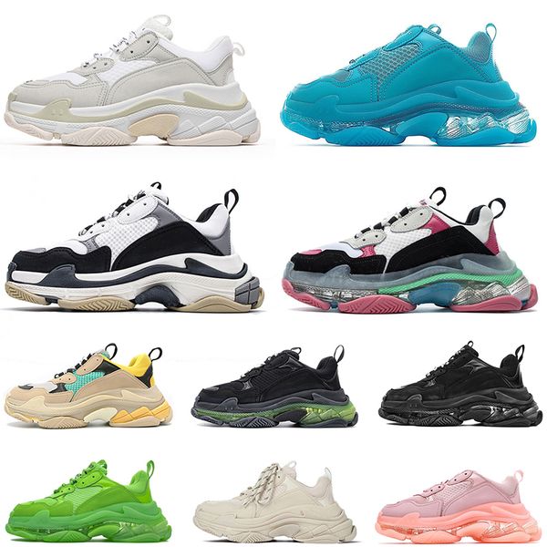 

2022 new arrival triple s designer shoes clear sole neon green purple black ivory blue beige crystal bottom luxurys designers platform sneak
