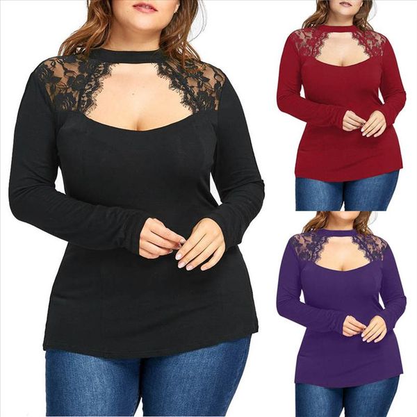 

elegant shirts women lace patchwork long sleeve form fitted wrap sweetheart female long sleeve shirt plus size, White