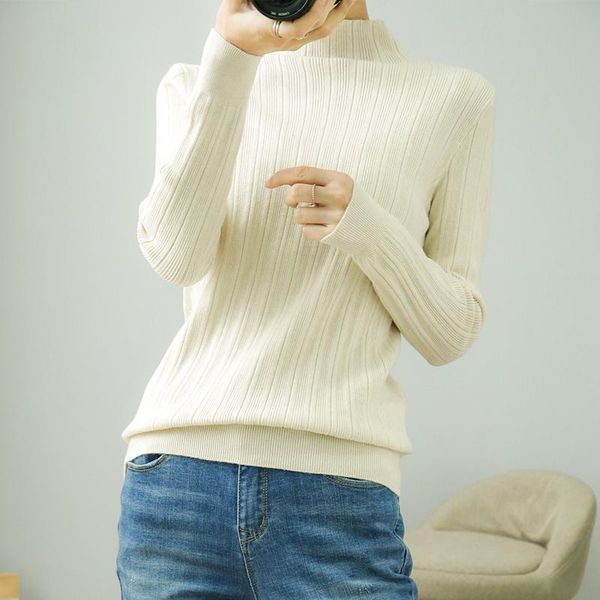 

2020 autumn and winter new women sweater hlaf high neck sweater silm ladies pullover long sleeve sold color, White;black
