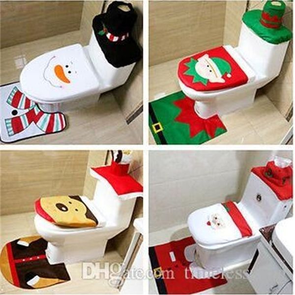 

happy 4 styles gift new santa year toilet seat cover & rug bathroom set christmas decorationsfam0