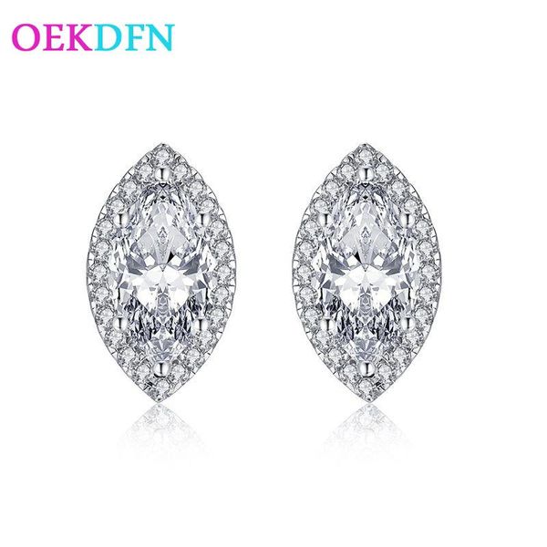 

stud oekdfn real 925 sterling silver earrings marquise cut created moissanite gemstone diamonds white gold ear studs fine jewelry, Golden;silver