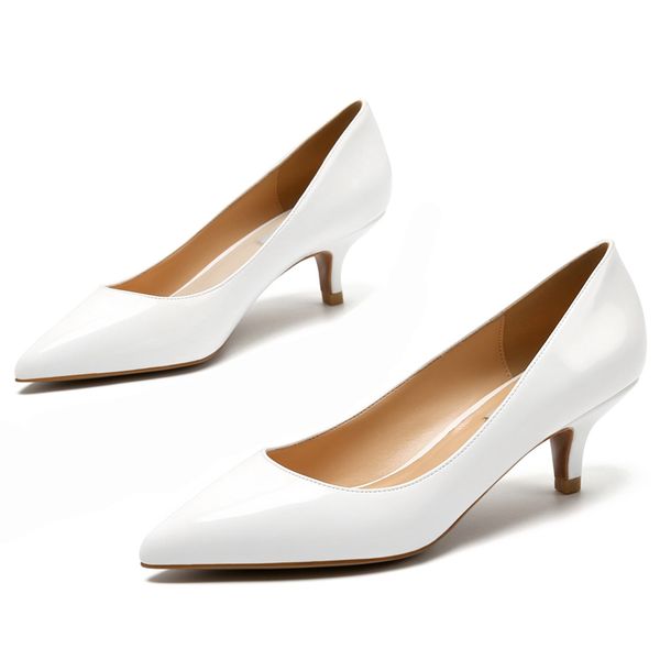

genuine leather sliding into european style shoes med heels flat pumps elegant lady wedding white bombs e0006 slp4, Black