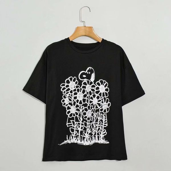 

women's college cartoon short sleeve 2020 crew neck black t-shirt u5-35280, Black;gray