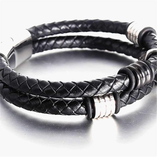 

fashion woven double leather bracelet rose skull bracelet punk bag bracelet stainless steel magnetic buckle men wmtlqd, Bronze;silver
