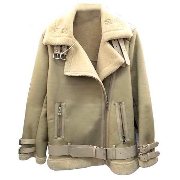 

2021 new plus size s a 3xl 4xlwomen winter locomotive skin shearing sheepskin fake leather jacket, Black