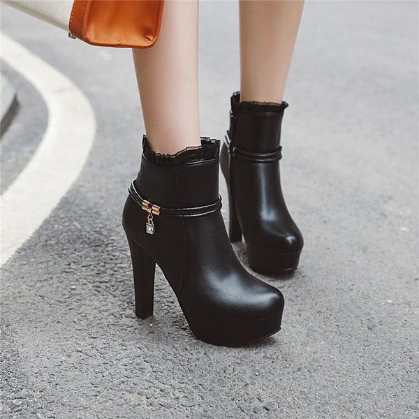 

boots ymechic fashion 2021 autumn winter platform womens ankle white black office party wedding ladies high heels shoes woman