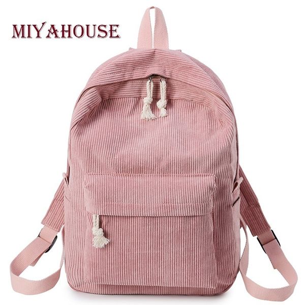 

miyahouse preppy style soft fabric backpack female corduroy design school backpack for teenage girls striped backpack women c1023