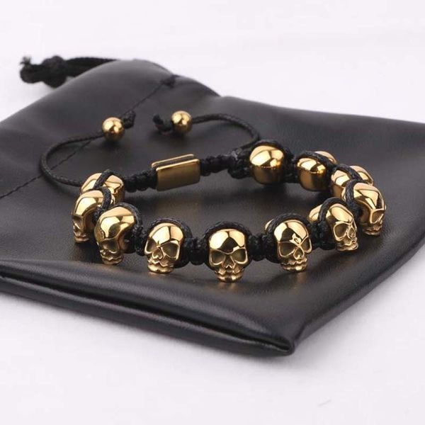 

men jewelry bracelet stainless steel skull braided wrap beads bracelet for men y200730, Black