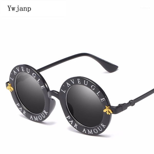 

ywjanp retro round sunglasses women brand english letters bee circle men sun glasses fashion black frame glasses oculos1, White;black