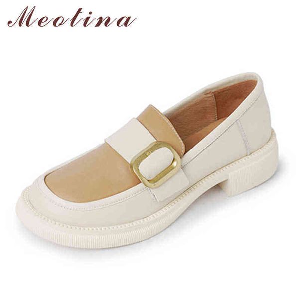 

women's medium thick high heels buckle round head leather slippers spring and autumn shoes 2 9, Black