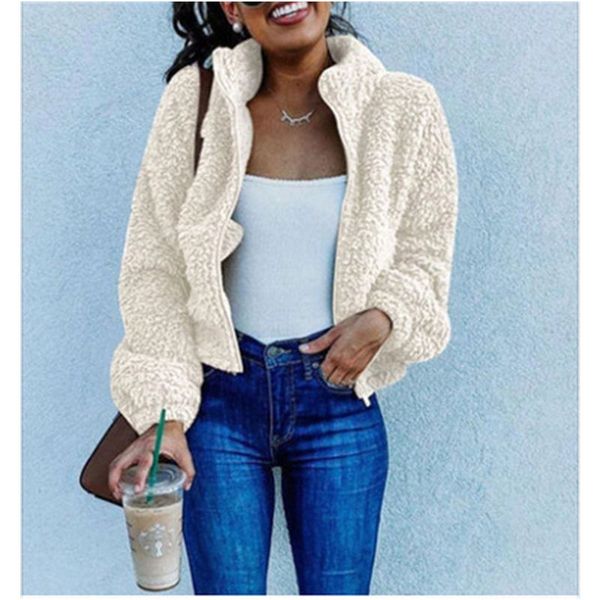 

ladies double-sided plush jackets fashion trend long sleeve zipper pullover woolen coats designer female spring casual all-match outerwear, Black;brown