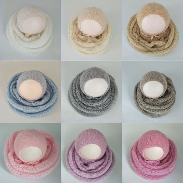 

stretch knit 40x80cm newborn mohair wrap hat set baby pgraphy swaddle wrap infant shooting outfits newborn baby p props y201009
