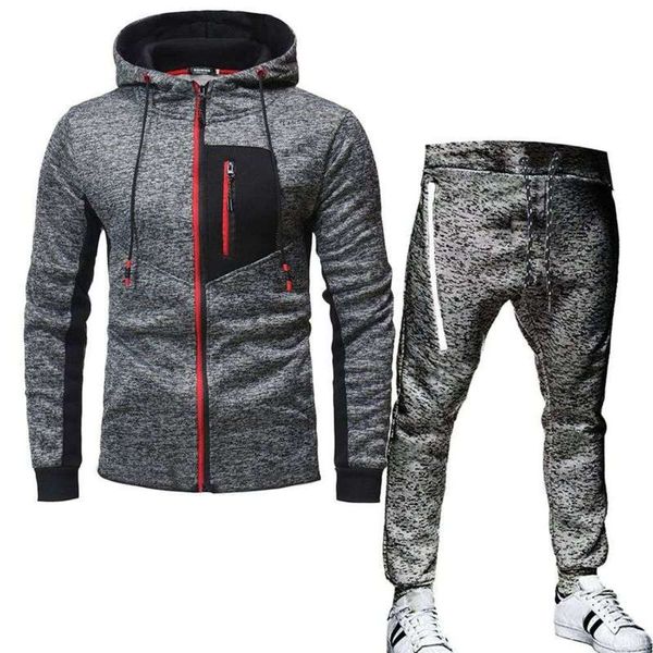 

2020 winter fall snow contrast / sweater pants men's casual sports hoodie 2-piece set, Gray