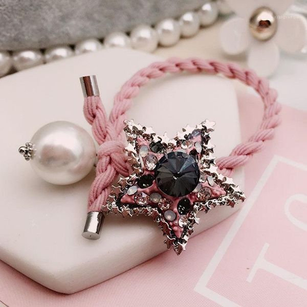 

rhinestone star bead women hairties elegant girl's rubber band lady's hair bands ponytail holder hair accessories1, Slivery;white