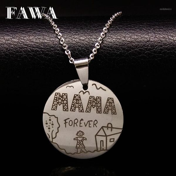 Подвесные ожерелья Семейная нержавеющая сталь Mama Forever Boy Girl Pendants Ожерелье ювелирные изделия женские деть -член рождественский подарок N691311