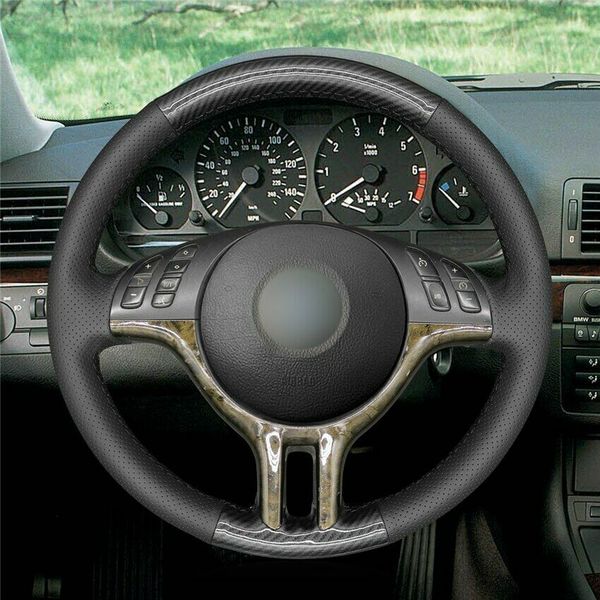 

black pu carbon fiber leather steering wheel cover for bmw e46 318i 325i e39