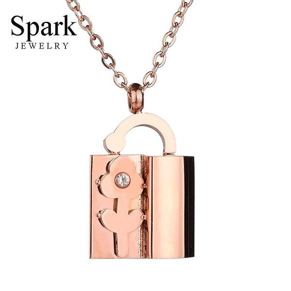 

romantic cubic zirconia heart lock necklace pendant fashion rose gold color link chain necklace for women birthday gift, Silver