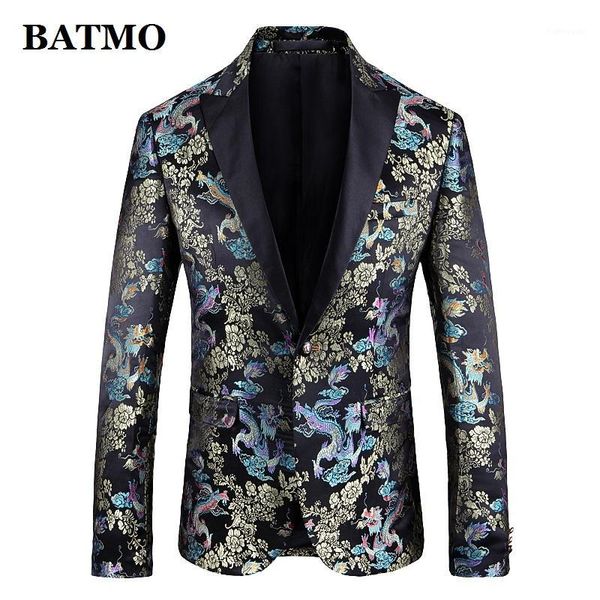 

batmo 2020 new arrival spring fashion printed flowers casual blazer jackets men,men's printed jackets ,19321, White;black