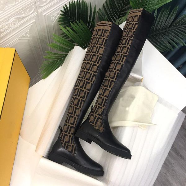 

fashion luxury women shoes over the knee boots 2021 new superstars womens thigh high knitted socks boots size eu35-41, Black