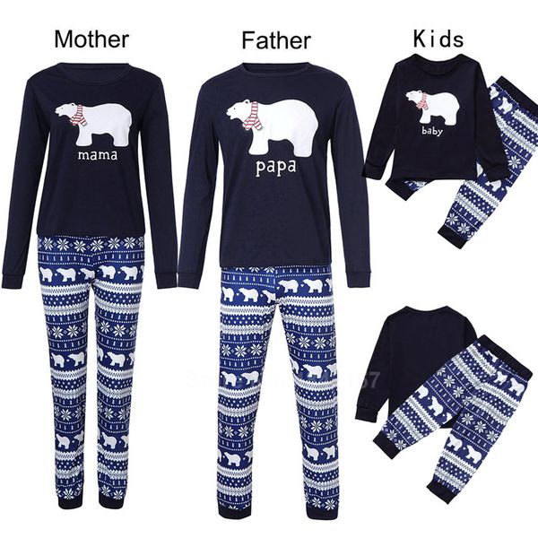 

family christmas pajamas set matching family outfits kids boys mom girl t-shirt pants set nightwear xmas family new year pjs lj201111, Blue