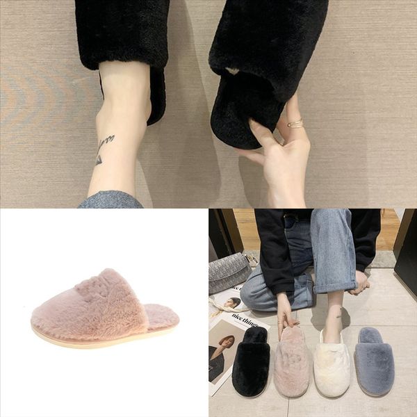 

61feb winter plush slippers women warm home shoes fur slides pad bow cotton shoes slipper furry slippers rhinestone fur indoor bedroom, Black