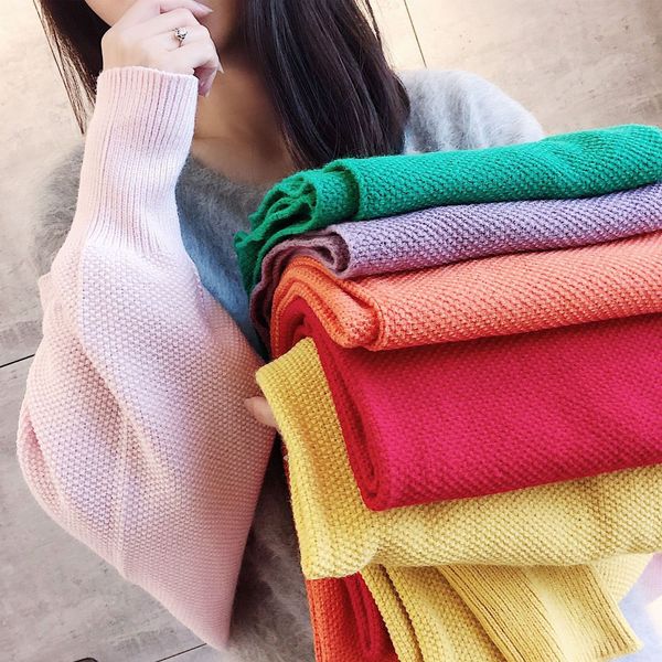 

ins autumn winter new solid color knitting wool knot air conditioning room scarf women's warm shawl collar sleeve sleeve klwe, Blue;gray