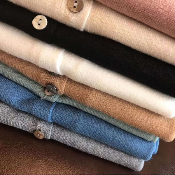 

2020 spring and autumn women's v-neck knitted cardigan shell button cashmere sweater solid color, White;black