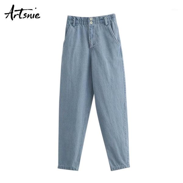 

artsnie blue casual denim women pants autumn 2019 high waist pockets jeans streetwear loose boyfriend harem pants mujer1