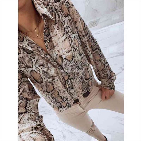 

snake print women fashion blouse animal pattern patchwork long sleeve split trun-down collar shirts vintage, White