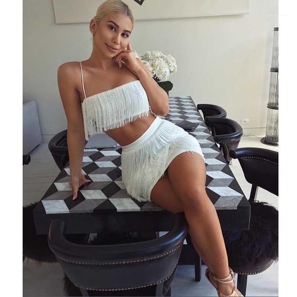 

wholesale 2018 new bandage fashion feather set red and white tassel fashion mini two piece set cocktail party dress (h2393)1