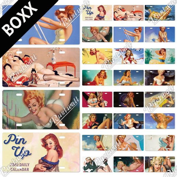 

retro pin up licenses plate plaquse lady signs decorative car plate for living room man cave club garage home wall decor metal painting