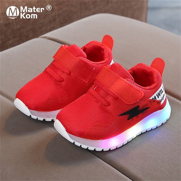 

size 21-30 glowing hook loop kids led light girls sneakers for baby toddler luminous shoes y201028, Black