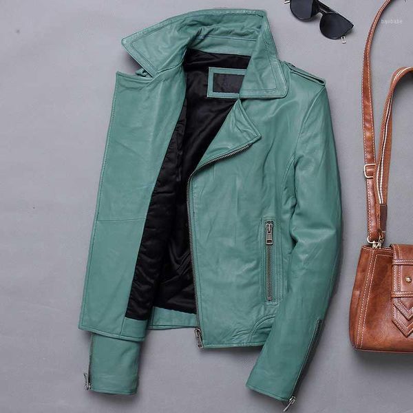 

genuine leather jacket women short motorcycle sheepskin coat korean biker jacket slim women's leather jackets 2020 x-1227 kj36471, Black