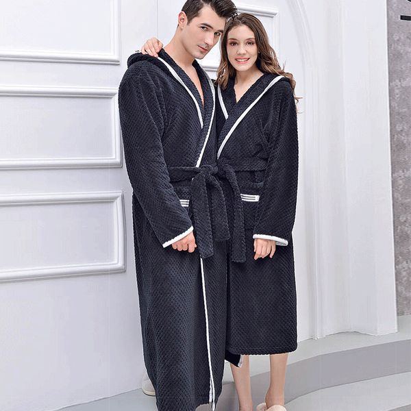 

lover's coral fleece bathrobe winter thickened flannel nightgown pajamas for couple women pink peignoir mens kimono robes long 201109, Black;brown