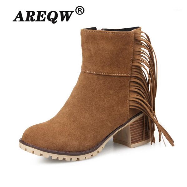

new women vintage ankle boots women's tassel boots ladies sewing round toe flat women fashion zipper casual1, Black