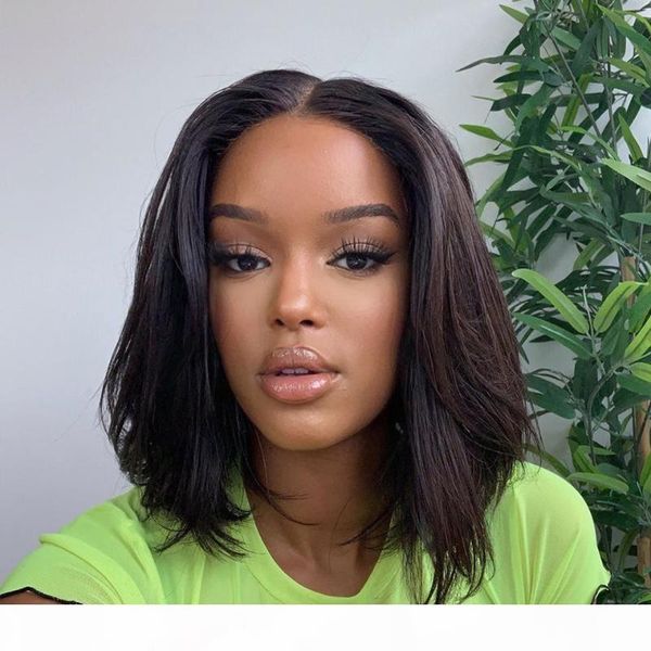 

13x4 short bob wig 150% density brazilian straight wig lace front human hair wigs pre-plucked remy for natural black women, Black;brown