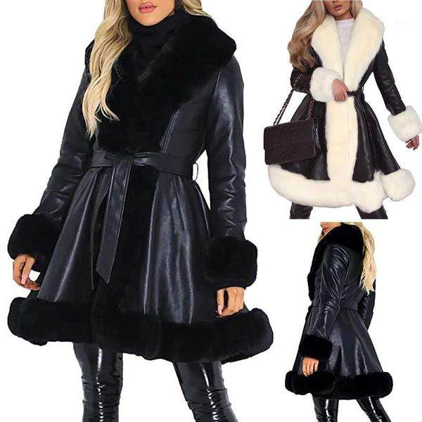 

faux fur coats women winter fashion mid long warm thick jacket luxury female black outwear women's winter fake fur coat1