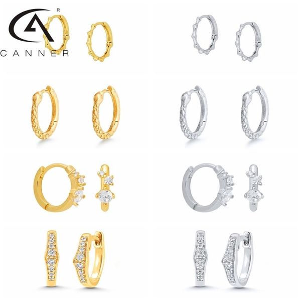 

hoop & huggie canner 925 silver earrings shiny light luxury delicate s925 sterling plata piercing stud ear rings women pendientes, Golden;silver