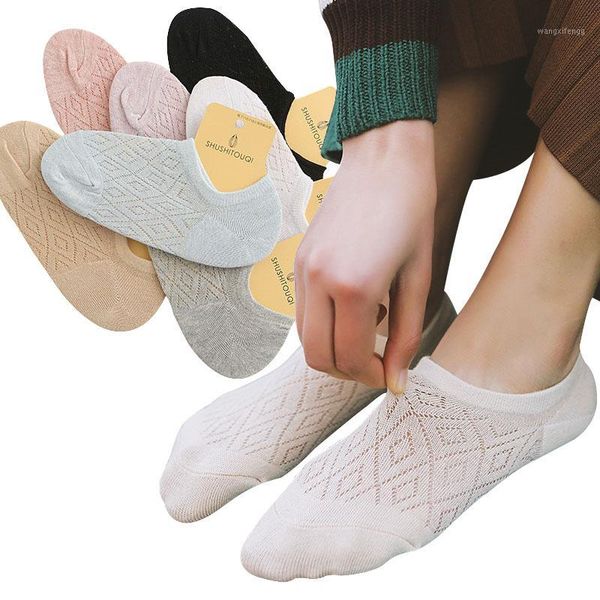 

3 pairs women boat socks summer autumn breathable invisible shallow mouth mesh cotton sock slippers girl female art socks meias1, Black;white