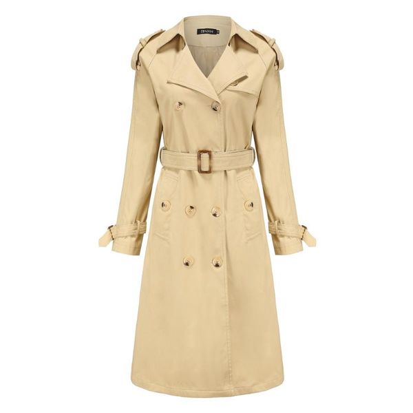 

women's trench coats 2021 autumn coat double breasted cotton slim classic winter long women with belt windbreaker outwear, Tan;black